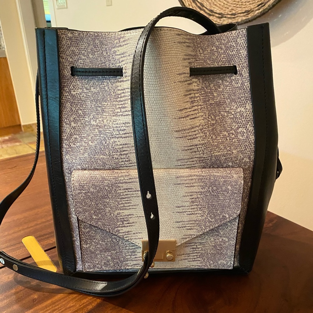 Loeffler Randall Embossed Lizard Drawstring Bag